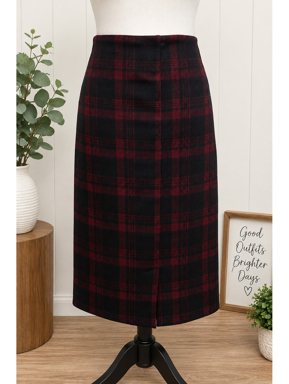 Size 14 Liverpool Los Angeles Red & Black Plaid Pencil Skirt